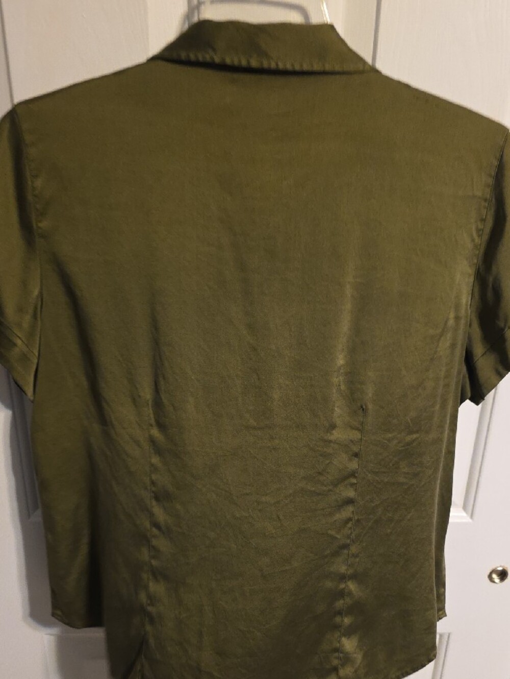 Chico's Olive Silk Blend Utility Short Sleeve Button-Front Shirt - Picture 6 of 6